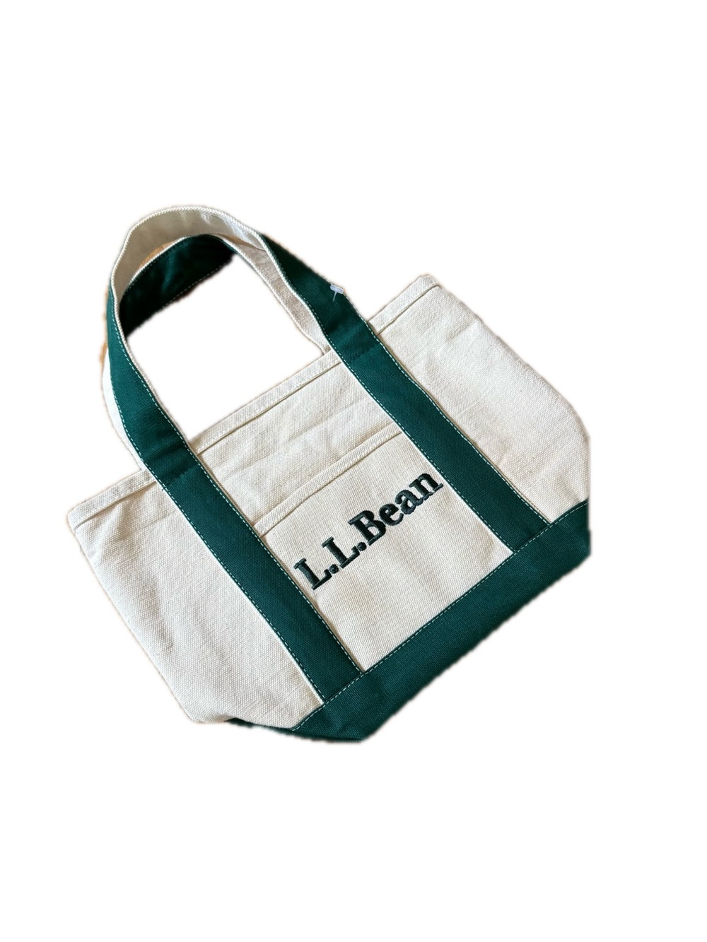 LL BEAN Canvas Boat & Tote Bag Small Size GREEN Straps - Made In USA